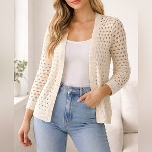 Sweatworks Cream Open Knit Cardigan Large Boho Lightweight Layer GUC